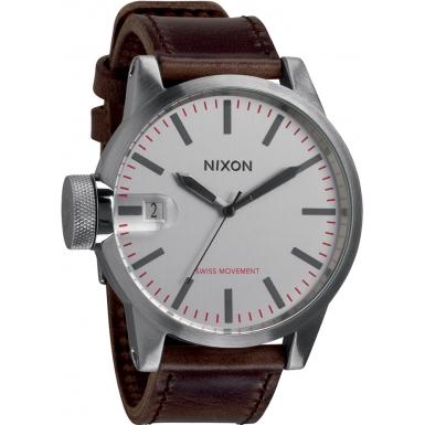 Foto Nixon Mens Chronicle Silver Brown Watch Model Number:A127-2113