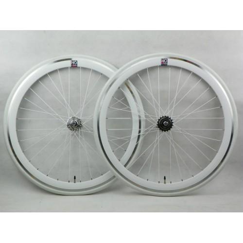 Foto No Logo 40mm 700c White/Silver Hubs Track/Fixie Deep V Wheelset + Tyres & Tubes