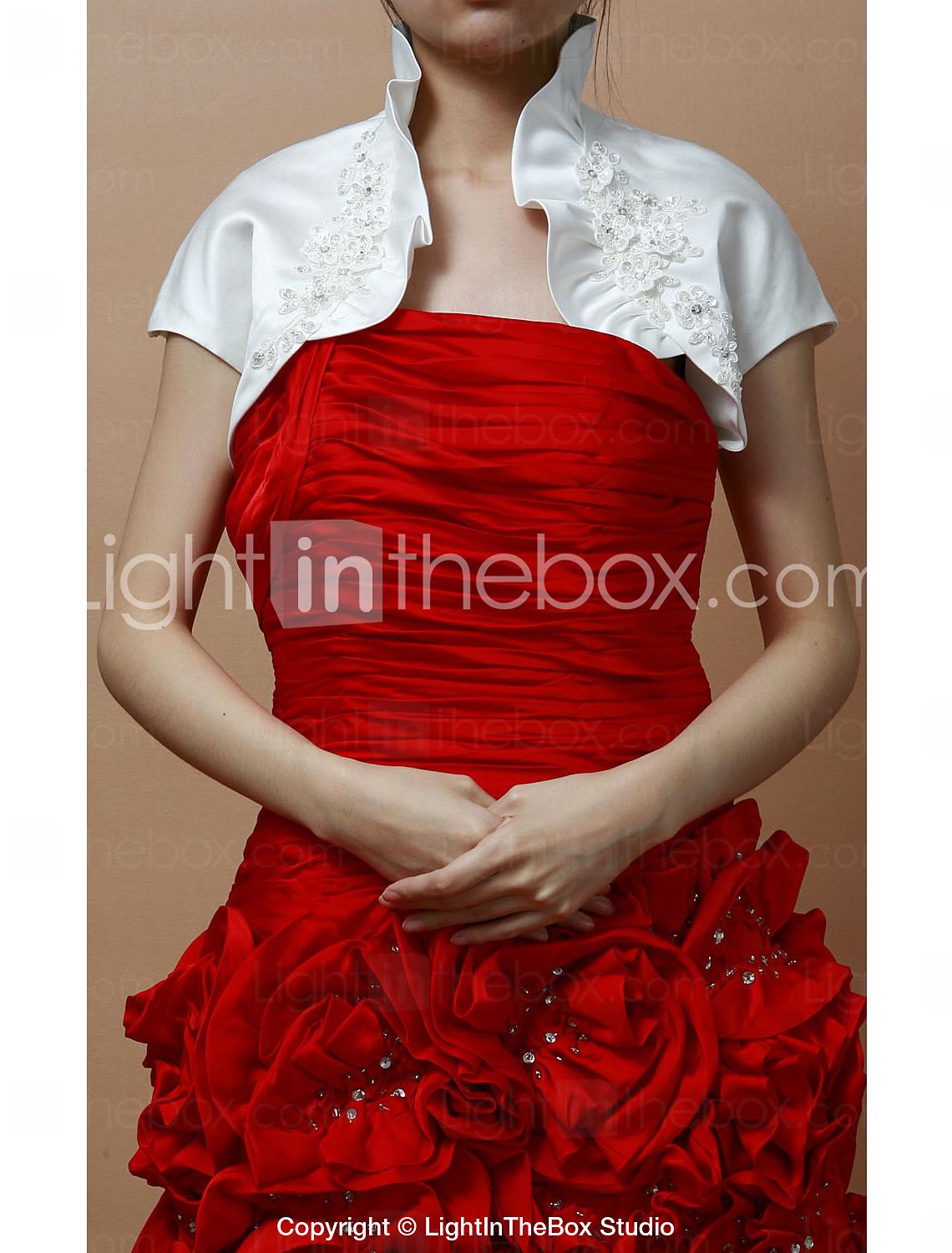 Foto Noche elegante raso / encaje de la Mujer de manga corta es / Vestido de novia chaqueta / abrigo con flores (más colores)