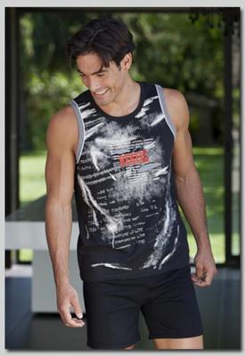 Foto Nuevo Pijama Hombre Massana Sin Mangas Negro Estampado 100% Algodón