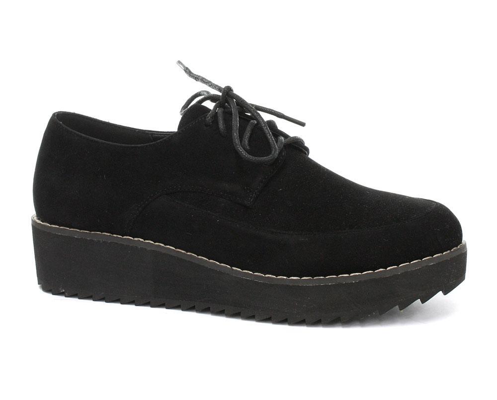 Foto Odeon Black Faux Suede Womens Brothel Creeper Lace Up Shoes