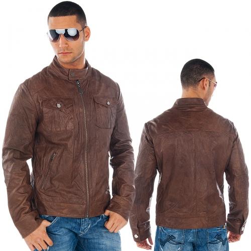 Foto One verde Elephant Mercury cuero Chaqueta With Yoke Chocolate marrón