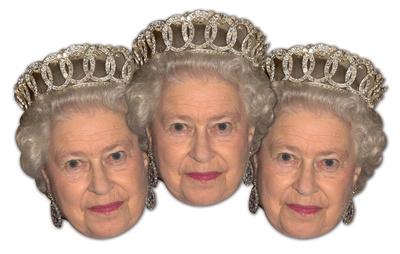 Foto Pósters de humor para fiestas Queen ElizabethII 3pk- 3x Queen-Face Masks, 28x20 in.