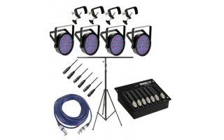 Foto Pack: focos PAR64 LED INTELIGENTE + tripode+ cables+ ganchos+mesa dmx