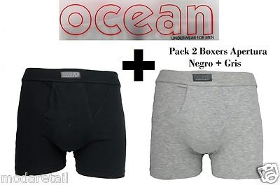 Foto pack 2 calzoncillos boxer ocean con apertura negro + gris 93% algodón comodísimo