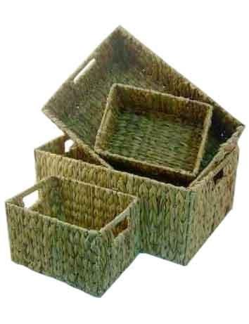 Foto Pack de 4 cestas de fibra natural con asas