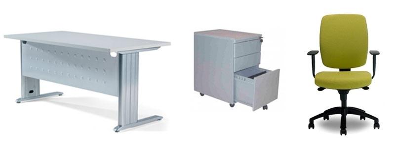 Foto Pack de Oficina: mesa, cajonera y silla de oficina Drop-Plus colores pack mesa blanca + cajonera blanca + silla azul