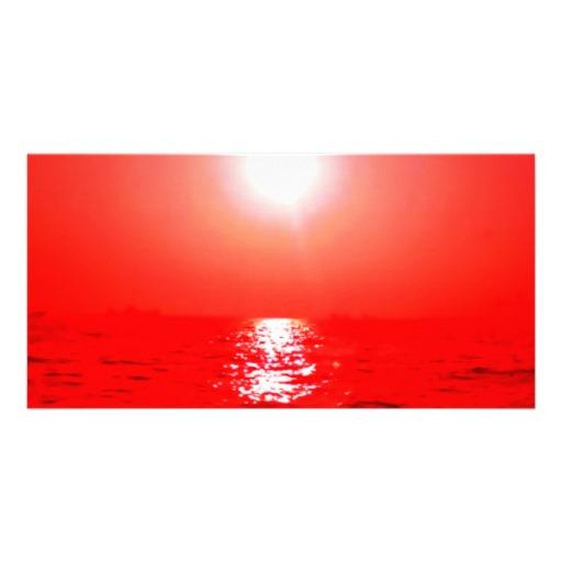 Foto Paisaje marino rojo de la puesta del sol Tarjeta Personal Con Foto...
