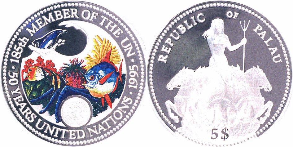 Foto Palau-Inseln 5 Dollars Silber-Farbmünze 1995