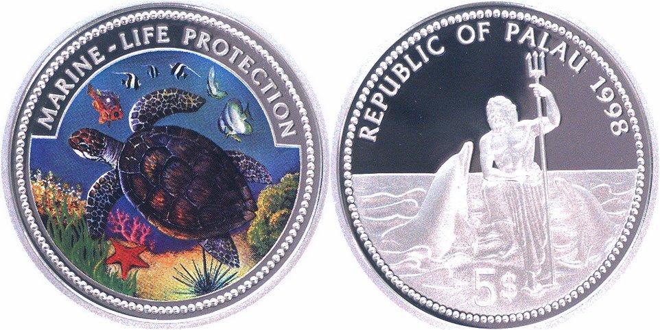 Foto Palau-Inseln 5 Dollars Silber-Farbmünze 1998