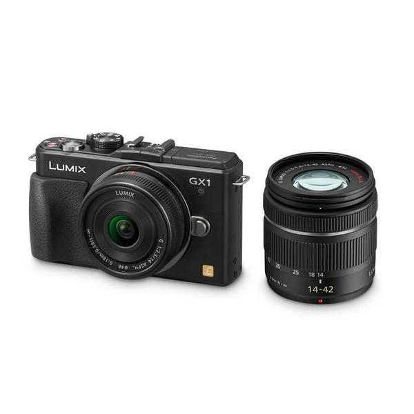 Foto Panasonic DMC-GX1 with Lumix G Vario 14-42mm and 14mm Twin Lens Kit (Black)