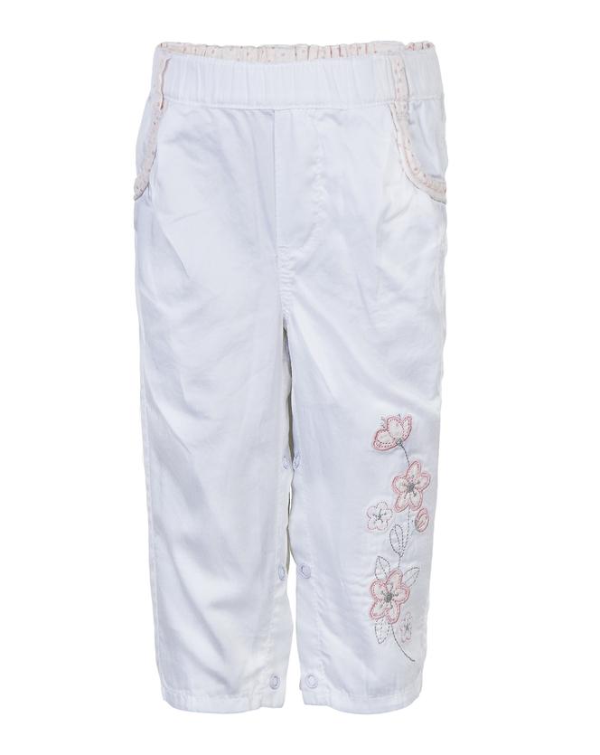 Foto Pantalón blanco con flores bordadas