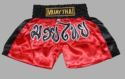 Foto Pantalón Niño Short Kick Boxing, Muay Thai, Rojo De 3 A 6 Años