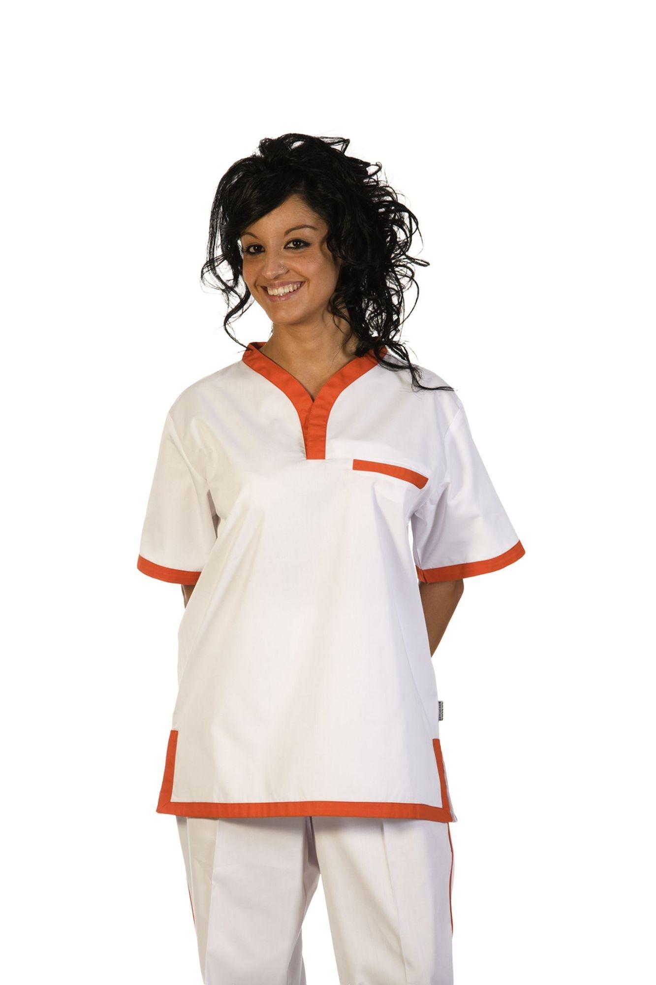 Foto Pantalón unisex con elástico en cintura color blanco&naranja Talla XXL