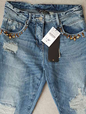 Foto Pantalon Vaquero Azul Jeans Bershka Mujer Con Piedras Brillantes Nuevo