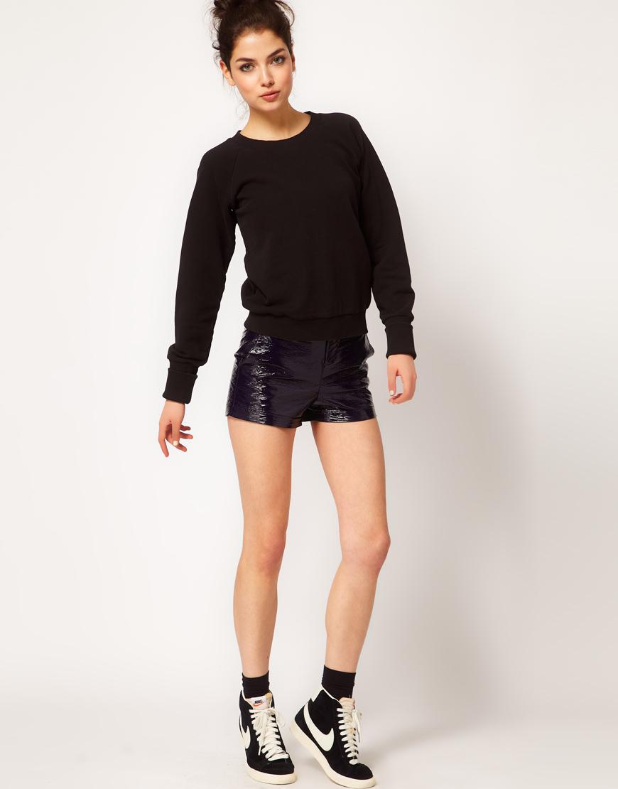 Foto Pantalones cortos de poliuretano cuarteado de ASOS WHITE Azul marino