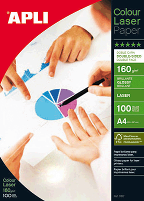 Foto Papel fotográfico Apli Glossy Laser Paper A4 brillo de 160 gr. (100 hojas)