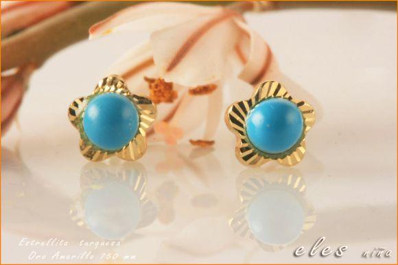 Foto Par pendientes oro 18K flor tallada turquesa