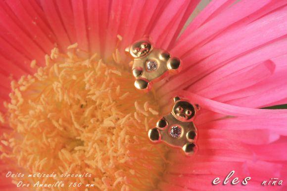 Foto Par pendientes oro 18K oso matizado circonita mediana