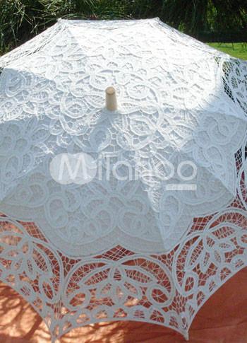 Foto Paraguas de madera mango boda de soporte de acero inoxidable algodón Marfil