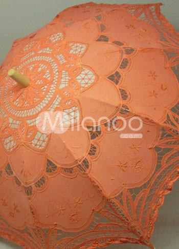 Foto Paraguas de madera mango boda de soporte de acero inoxidable algodón naranja