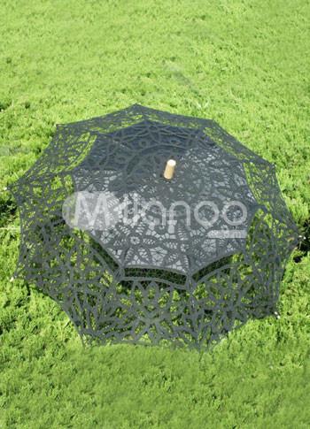 Foto Paraguas de madera mango boda de soporte de acero inoxidable algodón negro