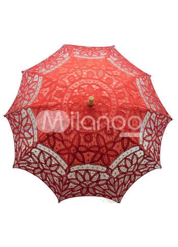 Foto Paraguas de madera mango boda de soporte de acero inoxidable algodón rojo