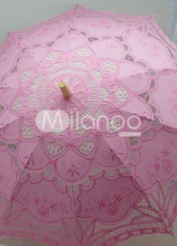 Foto Paraguas de madera mango boda de soporte de acero inoxidable algodón Rosa
