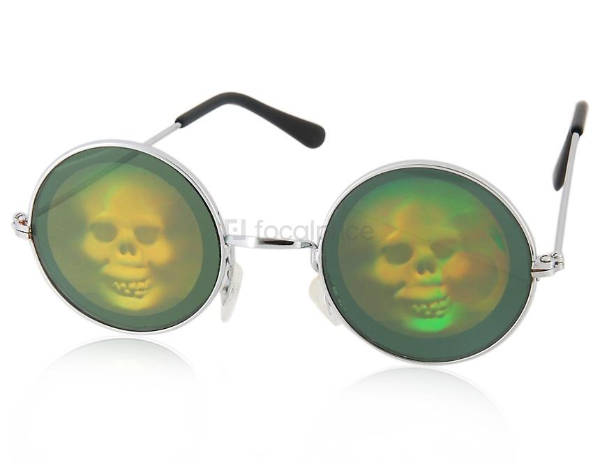 Foto Patrón de cráneo lente de superficie Old-Fashion Round Sunglasses Marco de la forma fresca (Plata + Negro)