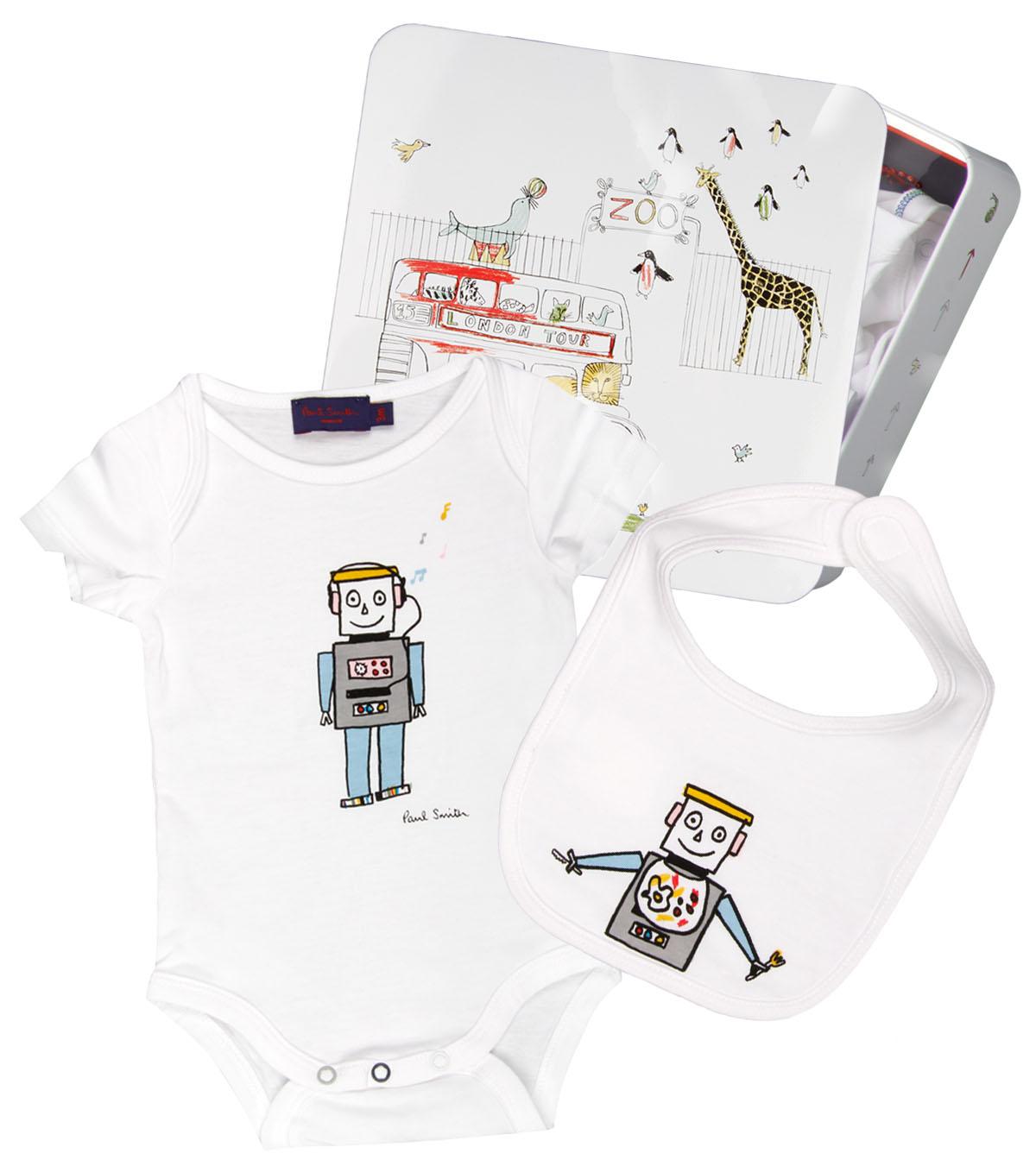 Foto Paul Smith Junior White Babygro/Bib Robot Print Gift Set-3 Months