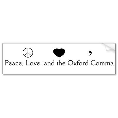 Foto Paz, amor, y la coma de Oxford Pegatina De Parachoque