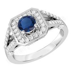 Foto PDS461W - 18ct white gold cluster ring with a round cut sapphire i ...