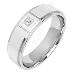 Foto PDWG047W - 18ct white gold mens 6mm wedding ring with a princess c ...