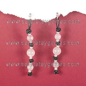 Foto Pendiente de cuarzo rosa y plata 925