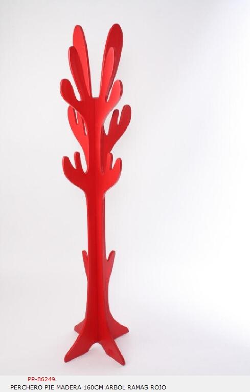 Foto Perchero pie madera 160cm arbol ramas rojo