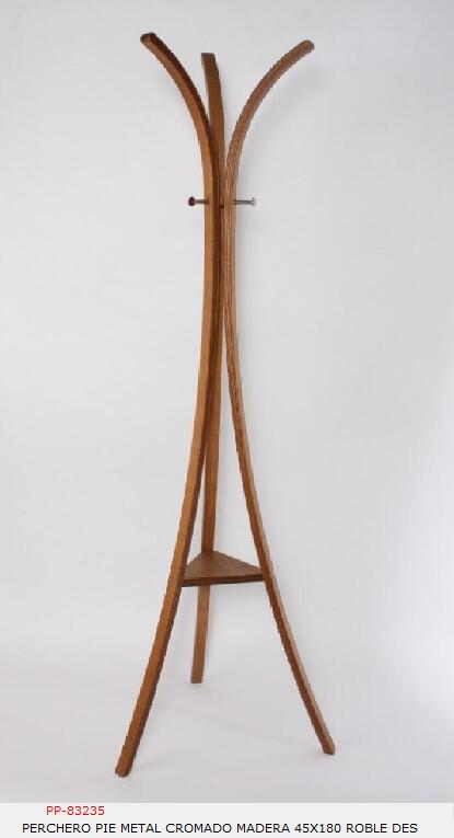 Foto Perchero pie metal cromado madera roble des