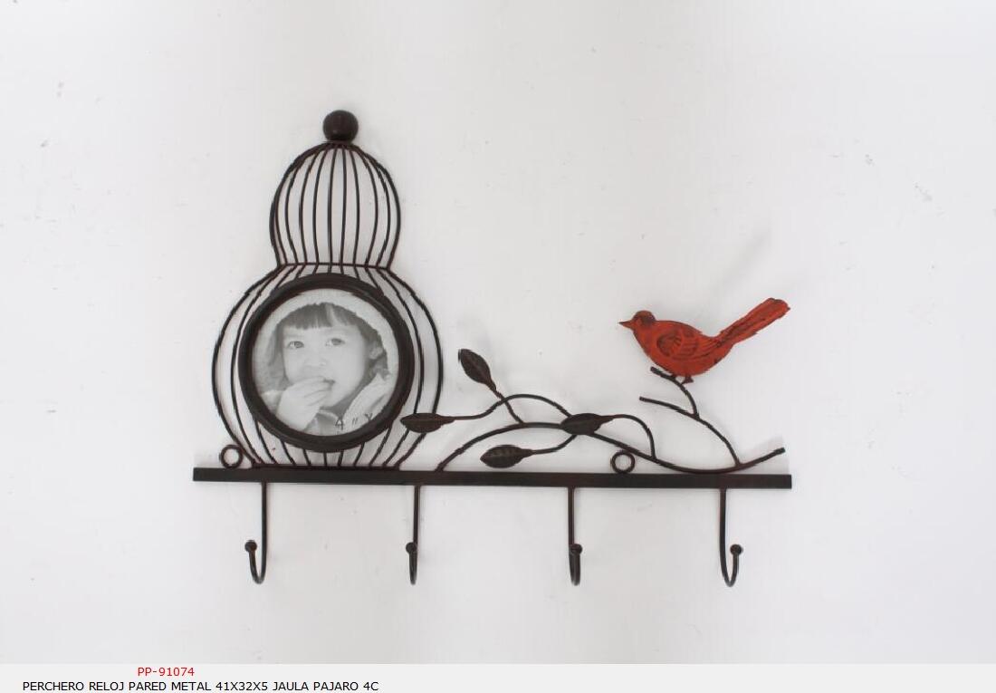 Foto Perchero reloj pared metal jaula pajaro 4c