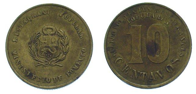 Foto Peru Lima Me 10 Centavos Token 1821/1825