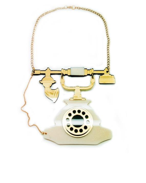 Foto Phone Necklace Large Gold Vintage Telephone Pendant