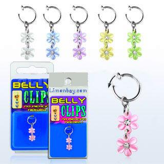 Foto Piercing de ombligo falso - Flores colgantes con cristal