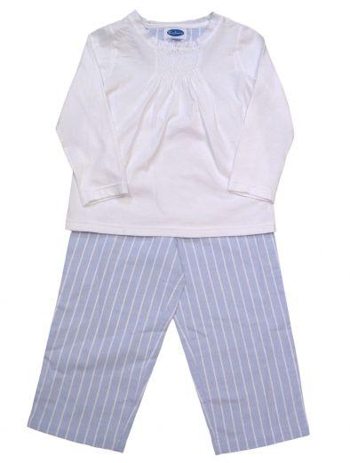 Foto Pijama niña dos piezas rayas celeste