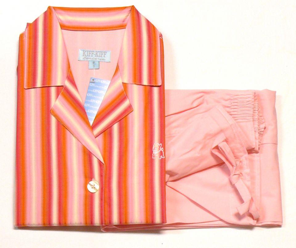 Foto Pijama señora largo tela rayas rosa