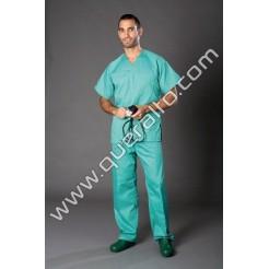 Foto Pijama unisex, cuello de pico y abertura lateral, verde