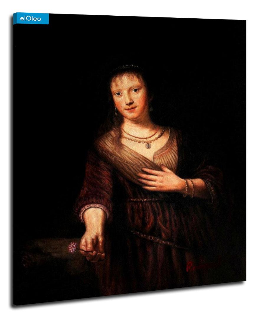 Foto Pintura al óleo Rembrandt Saskia mit einer Blume Ölgemälde 40x30 cm