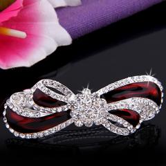 Foto pinza broche para cabello metal circonita lazo rojo blanco 90 mm