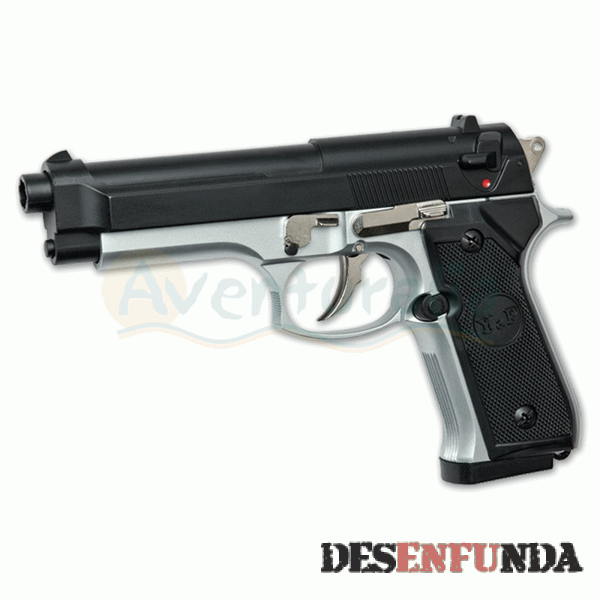 Foto Pistola ASG de muelle de airsoft modelo M92F blanca/negra Polímero Calibre 6 mm. A14761