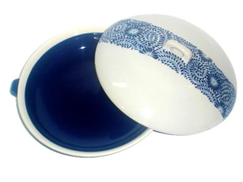 Foto Plato con tapa blanco con diseño azul d20cm