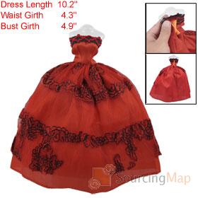 Foto pliegues de cierre de velcro rojo sin tirantes vestido formal para muñecas