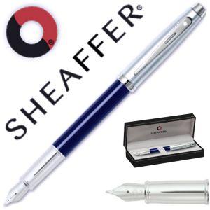 Foto Pluma Sheaffer Gift Collection 100 F azul adornos cromo