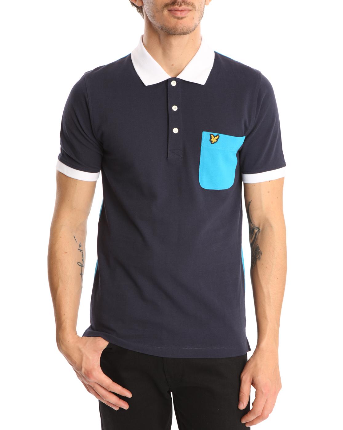 Foto Polo azul marino con bolsillo y espalda contrastada